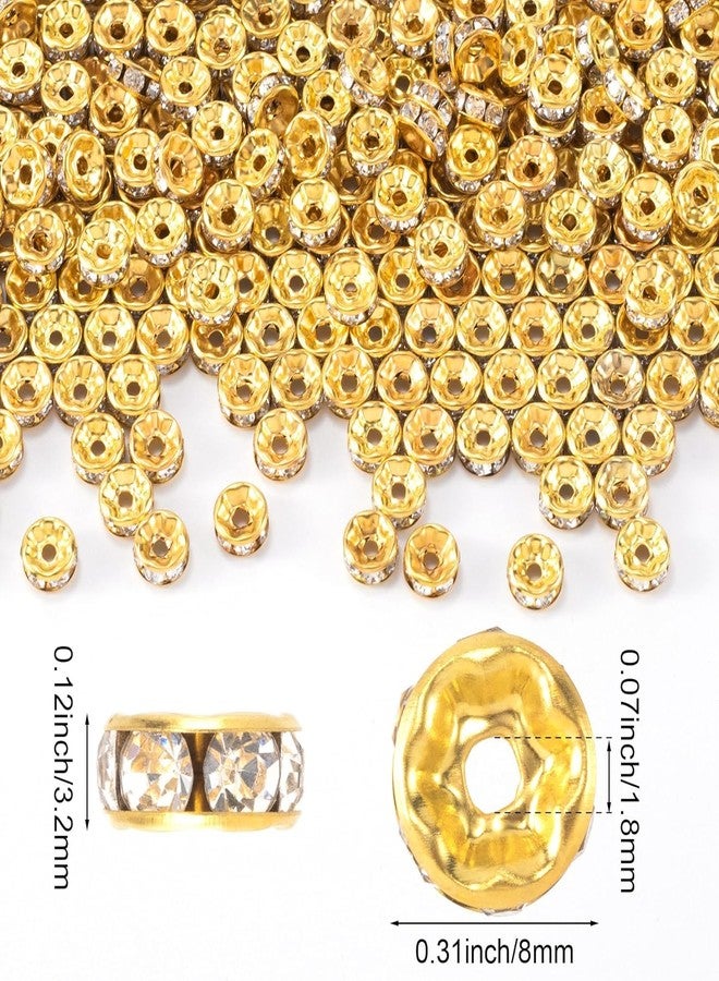 Dhruv Crafts Rondelle Spacer Beads, Gold Plated White Crystal Rhinestone Spacer Beads for Jewelry Making | 200Pcs 8MM - Image 3